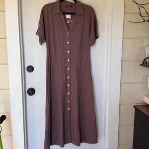 Madewell Short-Sleeve Button-Front Midi Shirtdress In Chalked Fig Brown 2 NEW